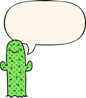 bir insan tarafından çizilmiş çizgi roman tarzında konuşma baloncuğu olan çizgi film kaktüsü.