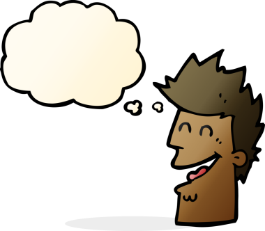 Bir insan tarafından çizilmiş düşünce balonlu mutlu adam çizgi filmi.