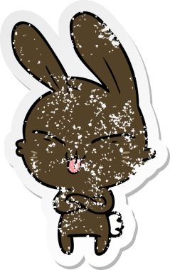 Bir insan tarafından çizilmiş şirin bir tavşanın sıkıntılı çıkartması.