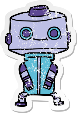 Bir insan tarafından çizilmiş karikatür robotunun sıkıntılı çıkartması.