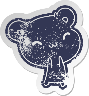 Sıkıntılı eski çizgi film çıkartması Kawaii bir insan tarafından çizilmiş sevimli oyuncak ayı.