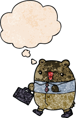 Bir insan tarafından çizilmiş grunge desenli düşünce baloncuğu olan sevimli çizgi film iş ayısı.