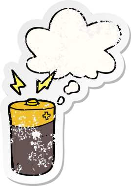 Düşünce baloncuklu karikatür bataryası insan tarafından çizilmiş yıpranmış bir çıkartma gibi.