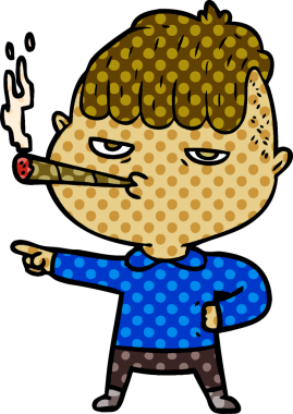 Bir insan tarafından çizilmiş sigara içen karikatürist.