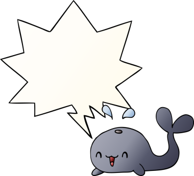 çizgi film mutlu balina konuşma balonu pürüzsüz gradyan tarzı bir insan tarafından çizilmiş