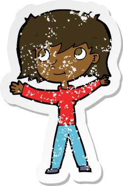 Bir insan tarafından çizilmiş mutlu bir kız çizgi filminin gerilimli yapıştırması.