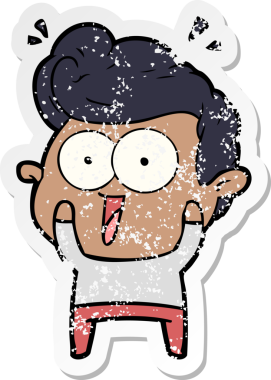 Bir insan tarafından çizilmiş heyecanlı bir karikatür çıkartması.