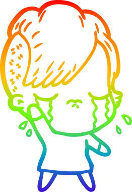 Gökkuşağı gradyan çizgi çizimi bir insan tarafından çizilen ağlayan bir kızın çizimi