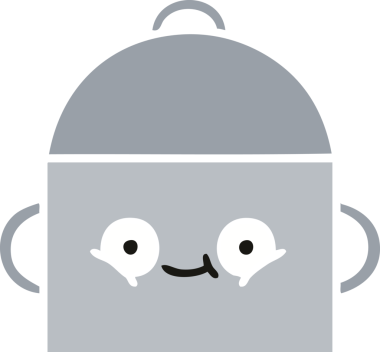 Bir insan tarafından çizilmiş yemek tenceresinin düz renkli retro karikatürü