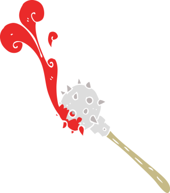 Bir insan tarafından çizilen kanlı ortaçağ topuzunun düz renk çizimi
