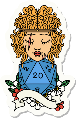 Bir insan tarafından çizilmiş doğal 20 zarlı bir insan barbarının çıkartması.