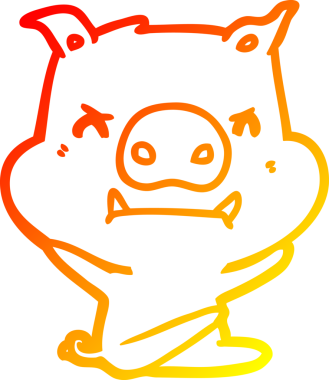 Bir insan tarafından çizilmiş kızgın bir domuzun kızgın çizgi film çizimi.