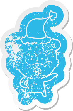 Gülen ayıcık, tuhaf çizgi film. Bir insan tarafından çizilmiş Noel Baba şapkasının çıkartması.