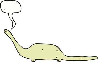 bir insan tarafından çizilmiş konuşma baloncuklu bir dinozor.