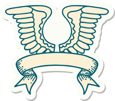 Bir insan tarafından çizilmiş bir kanadın pankartıyla dövme stili etiketi