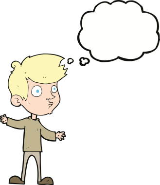 Bir insan tarafından çizilmiş düşünce baloncuğu olan meraklı çocuk.