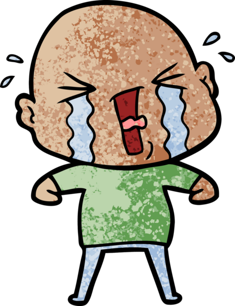 Bir insan tarafından çizilmiş ağlayan kel bir adam.