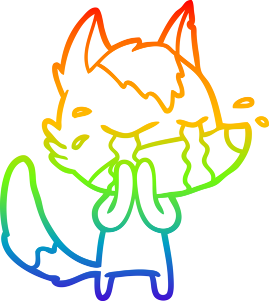 Gökkuşağı gradyan çizgi çizimi bir insan tarafından çizilmiş ağlayan bir kurt.