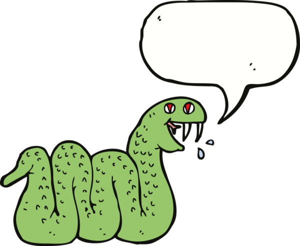 Bir insan tarafından çizilmiş konuşma balonlu çizgi film yılanı.