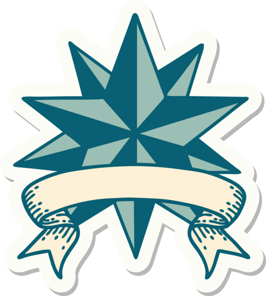 Bir insan tarafından çizilmiş bir yıldızın pankartına sahip dövme stili.