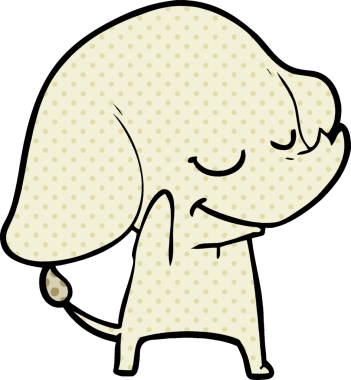 Bir insan tarafından çizilmiş gülümseyen bir fil.