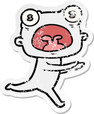 Bir çizgi filmin sıkıntılı çıkartması. Bir insan tarafından çizilmiş garip bir uzaylı.