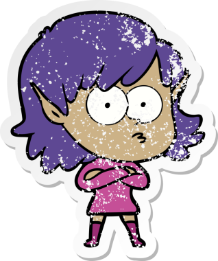 Bir insan tarafından çizilmiş karikatür elf kızının sıkıntılı çıkartması.