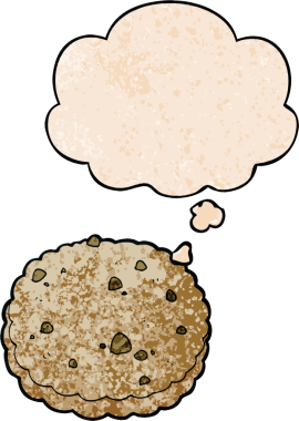 Düşünce baloncuklu çizgi film bisküvisi. Bir insan tarafından çizilmiş grunge doku tarzı.