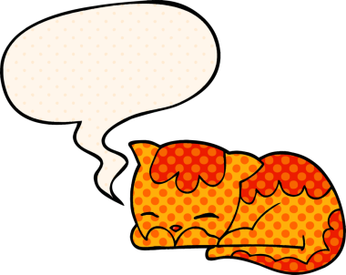 Çizgi roman tarzında bir insan tarafından çizilmiş konuşma balonuyla uyuyan çizgi film kedisi.