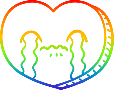 Gökkuşağı gradyan çizgi çizimi Bir insan tarafından çizilmiş ağlayan aşk kalbi