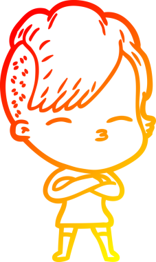 Bir insan tarafından çizilmiş çizgi film karakteri şaşı bir kızın sıcak çizgi çizimi