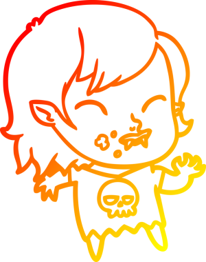 Bir insan tarafından çizilmiş yanağında kan olan vampir bir kızın çizgi film çizimi.