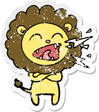 Bir insan tarafından çizilmiş kükreyen bir aslanın sıkıntılı çıkartması.