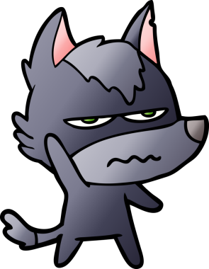 Bir insan tarafından çizilmiş rahatsız kurt çizgi filmi.