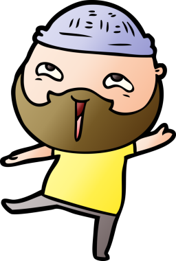 Bir insan tarafından çizilmiş mutlu sakallı bir adam.