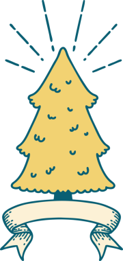 Bir insan tarafından çizilmiş çam ağacı dövmeli parşömen.