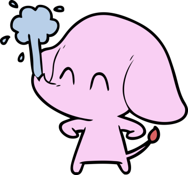 Bir insan tarafından çizilmiş su püskürten sevimli bir fil.