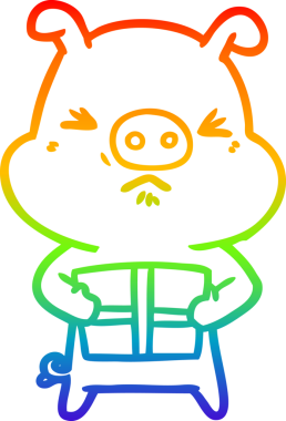 Gökkuşağı gradyan çizimi bir insan tarafından çizilmiş kızgın bir domuzun çizimi.