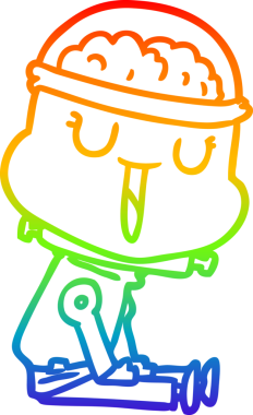 gökkuşağı gradyanı çizimi bir insan tarafından çizilmiş mutlu bir robot çizgi filmi.