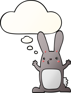 Düşünce baloncuklu çizgi film tavşanı bir insan tarafından çizilmiş.