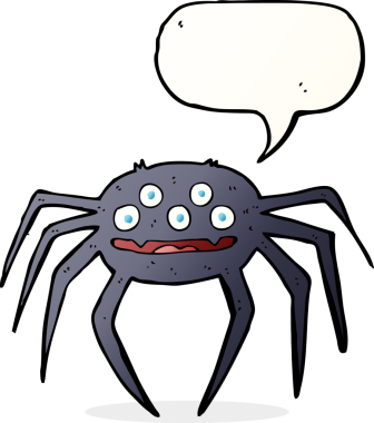 Bir insan tarafından çizilmiş konuşma balonlu cadılar bayramı örümceği çizgi filmi.