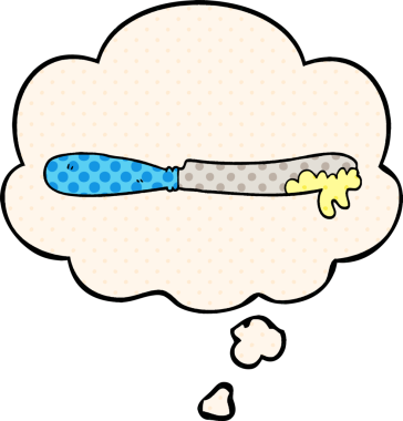 Çizgi roman şeklinde baloncuklu tereyağı bıçağı bir insan tarafından çizilmiş.