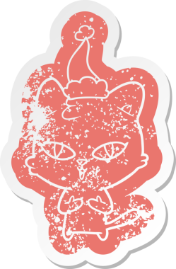 Bir insan tarafından çizilmiş Noel Baba şapkası takan bir kedinin sıkıntılı karikatürü.