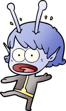 Karikatür, bir insan tarafından çizilen uzaylı kızı şok etti.