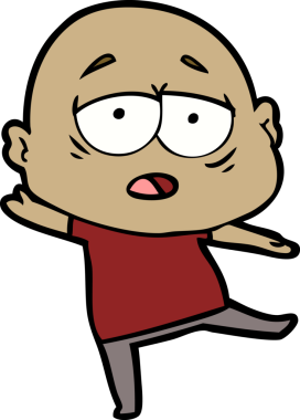 Bir insan tarafından çizilmiş yorgun, kel bir adam.