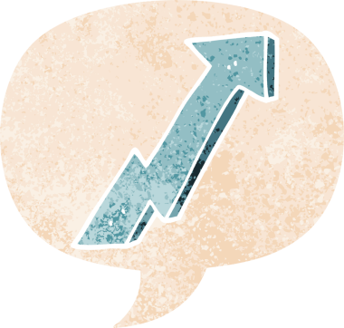 çizgi film pozitif büyüme oku ile grunge sıkıntı retro stil bir insan tarafından çizilmiş