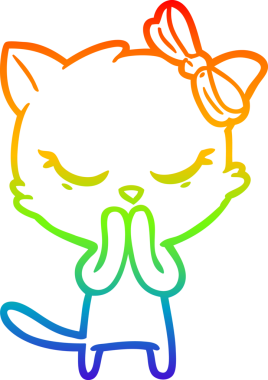 Gökkuşağı gradyan çizimi. Bir insan tarafından çizilmiş şirin bir çizgi film kedisi.