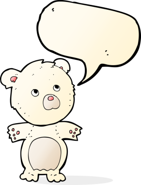 Bir insan tarafından çizilmiş konuşma balonlu komik oyuncak ayı.