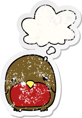 Düşünce baloncuğu olan sevimli penguen dertli bir çıkartma gibi bir insan tarafından çizilmiş.