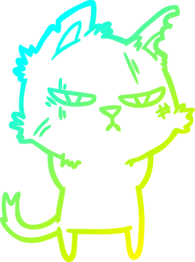 Bir insan tarafından çizilmiş sert bir çizgi film kedisinin soğuk gradyan çizimi